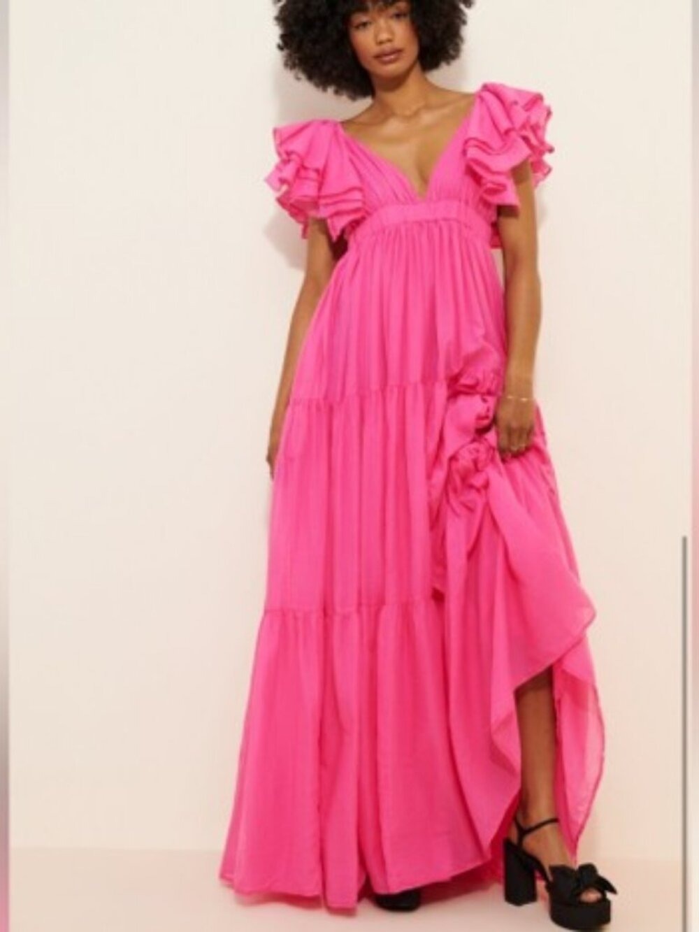 Anthropologie Erika Pena Vale Tiered Pink Maxi Dress S/M